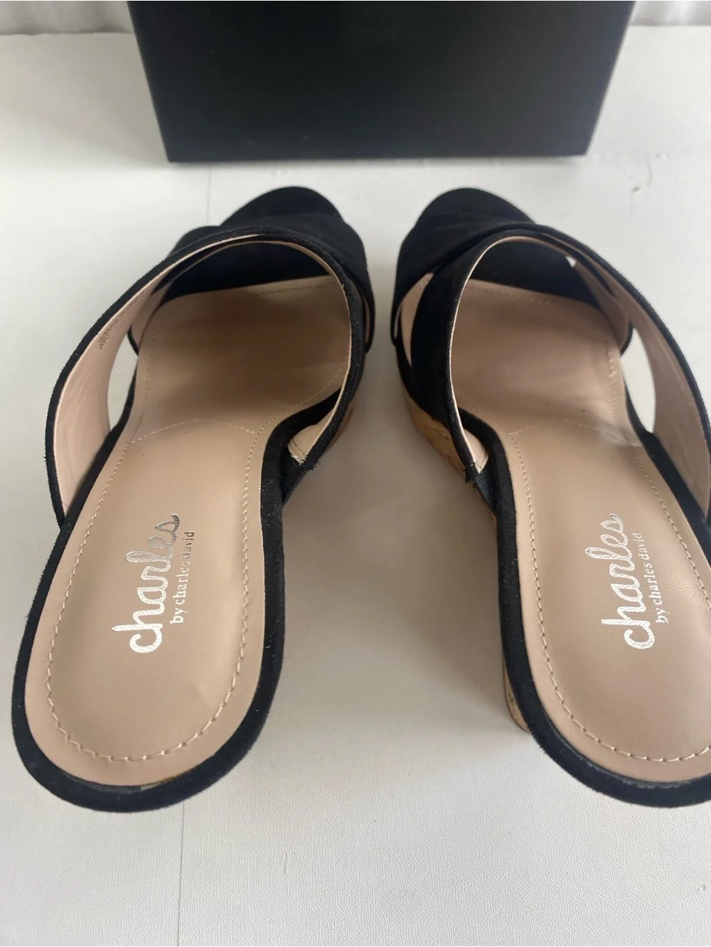 Charles By Charles David Latrice Black Crisscross Cork Wedge Sandals shoes 9.5
